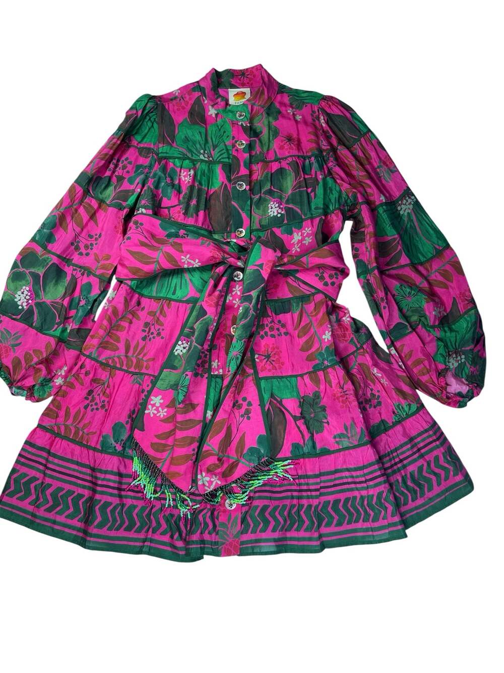 Farm Rio Blush Floral Button Down Mini Dress size M New Botanical Print Fuchsia